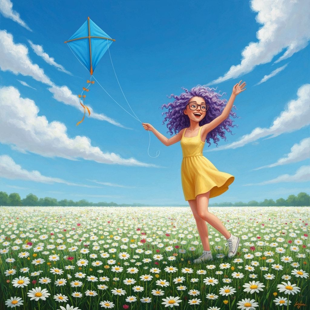 Qartoon Flying A Kite