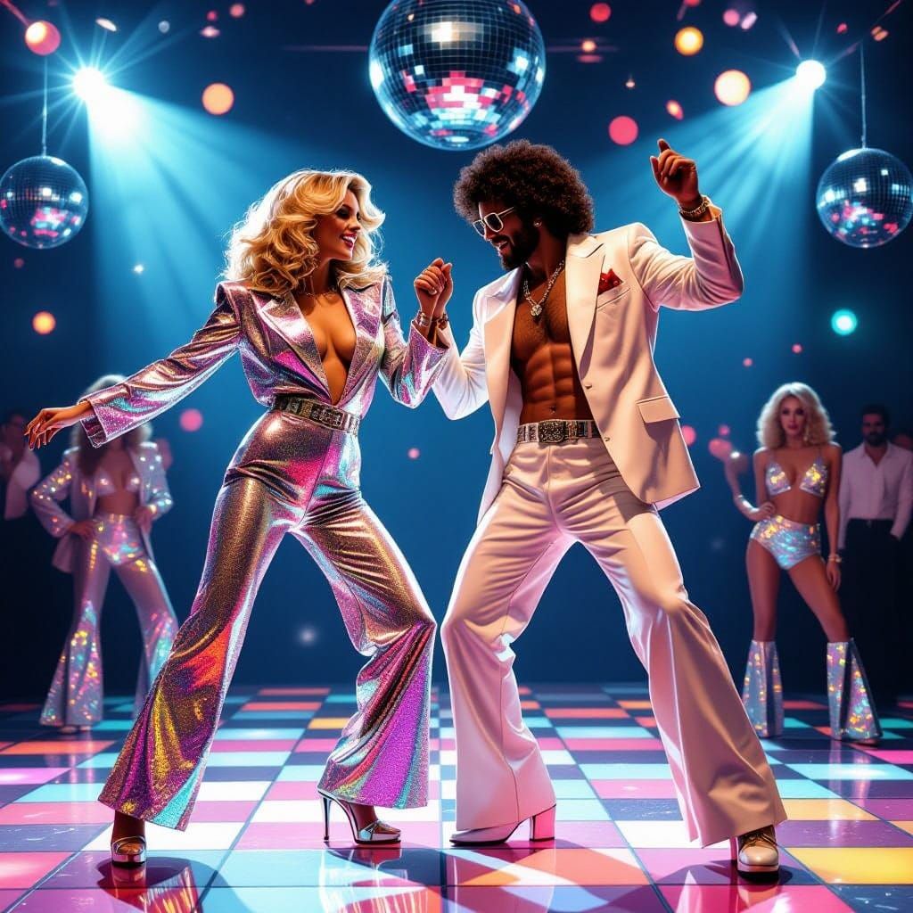 Disco Couple Dancing in Retro-Futuristic Style