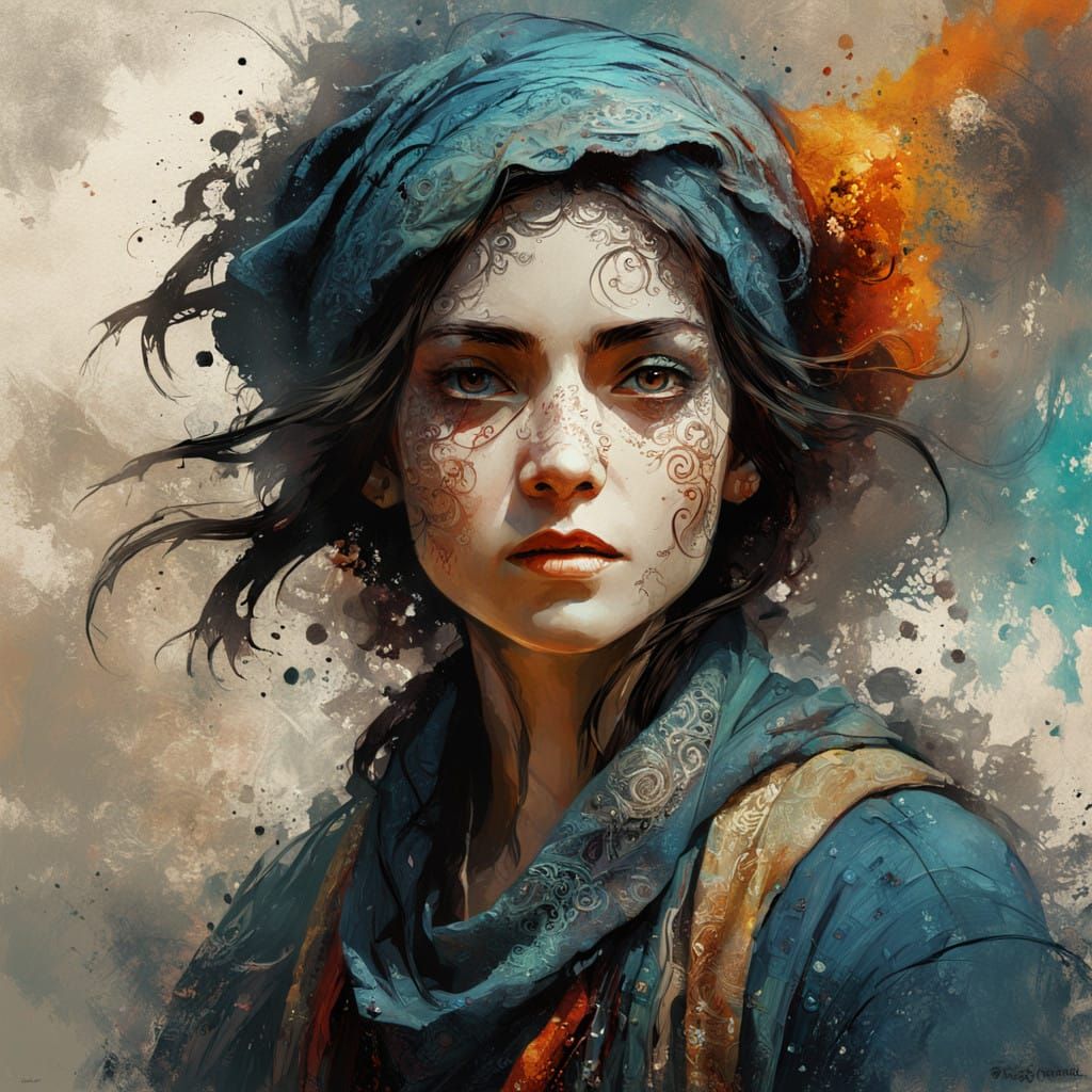 Ethereal Nomadic Landscape in Vibrant Glitch Art Style