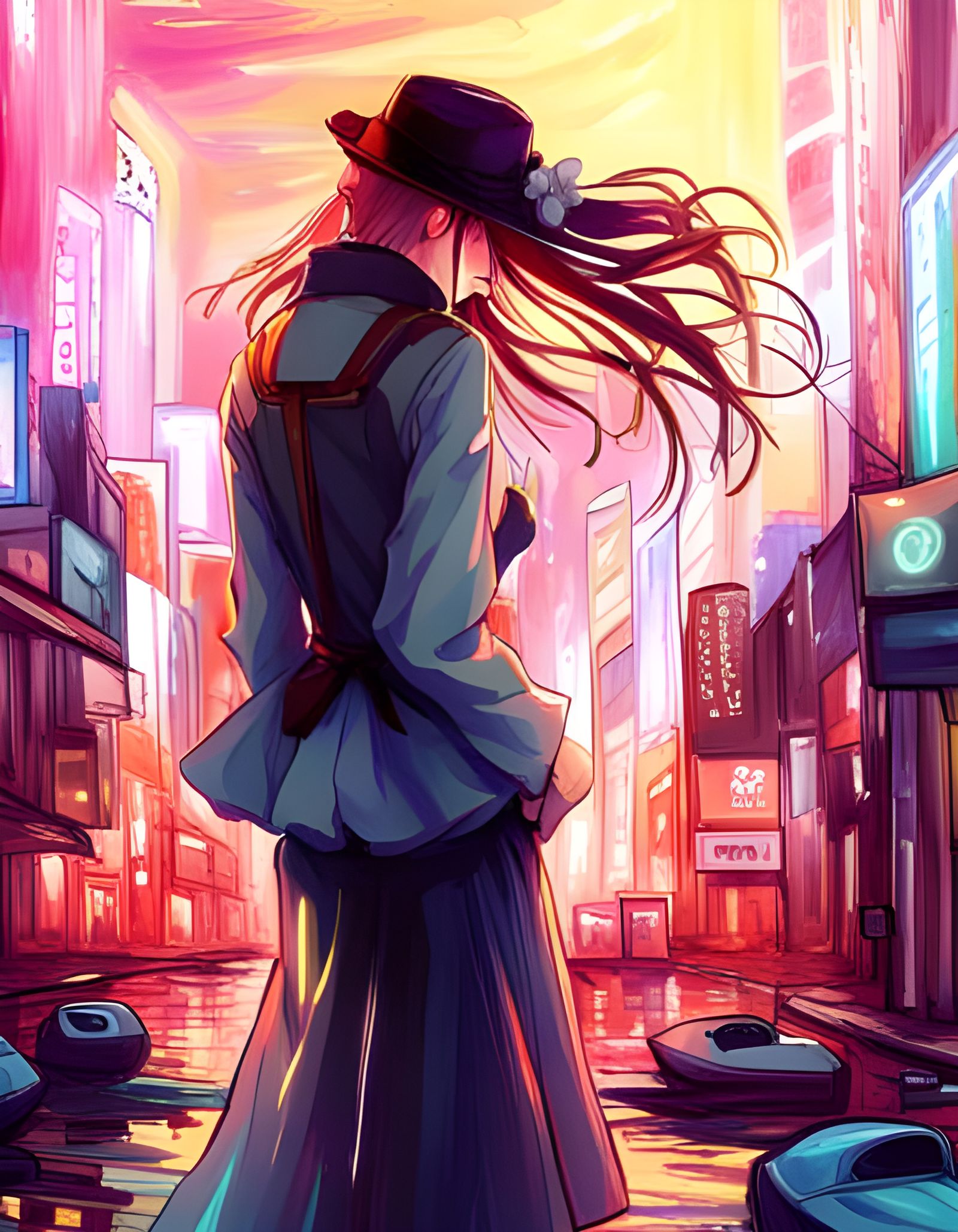 Cyberpunk Cityscape in Anime Impressionism Style