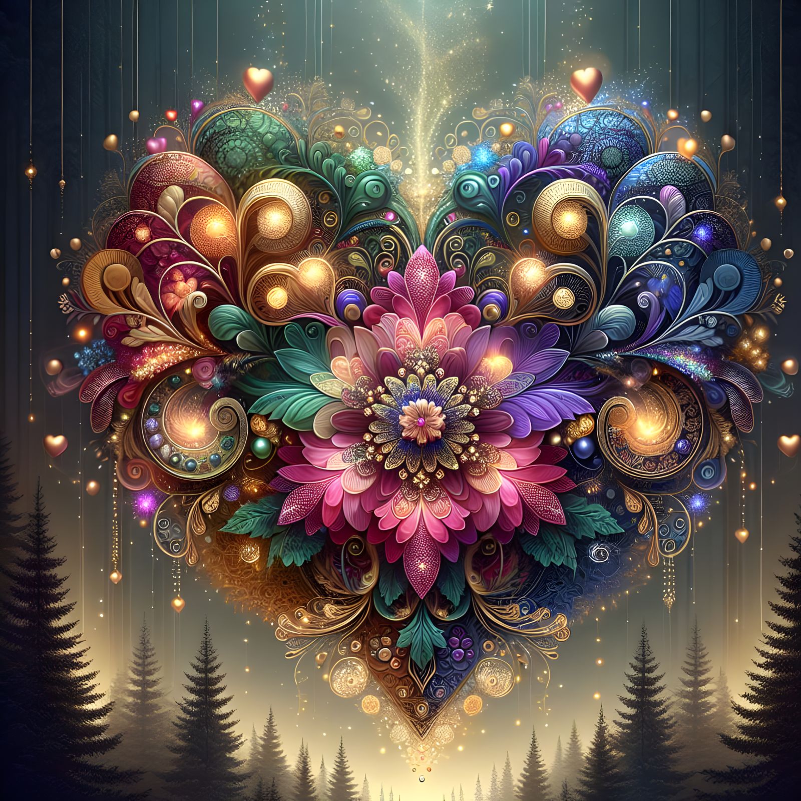 Ornate Heart with Floral Design in Digital Art