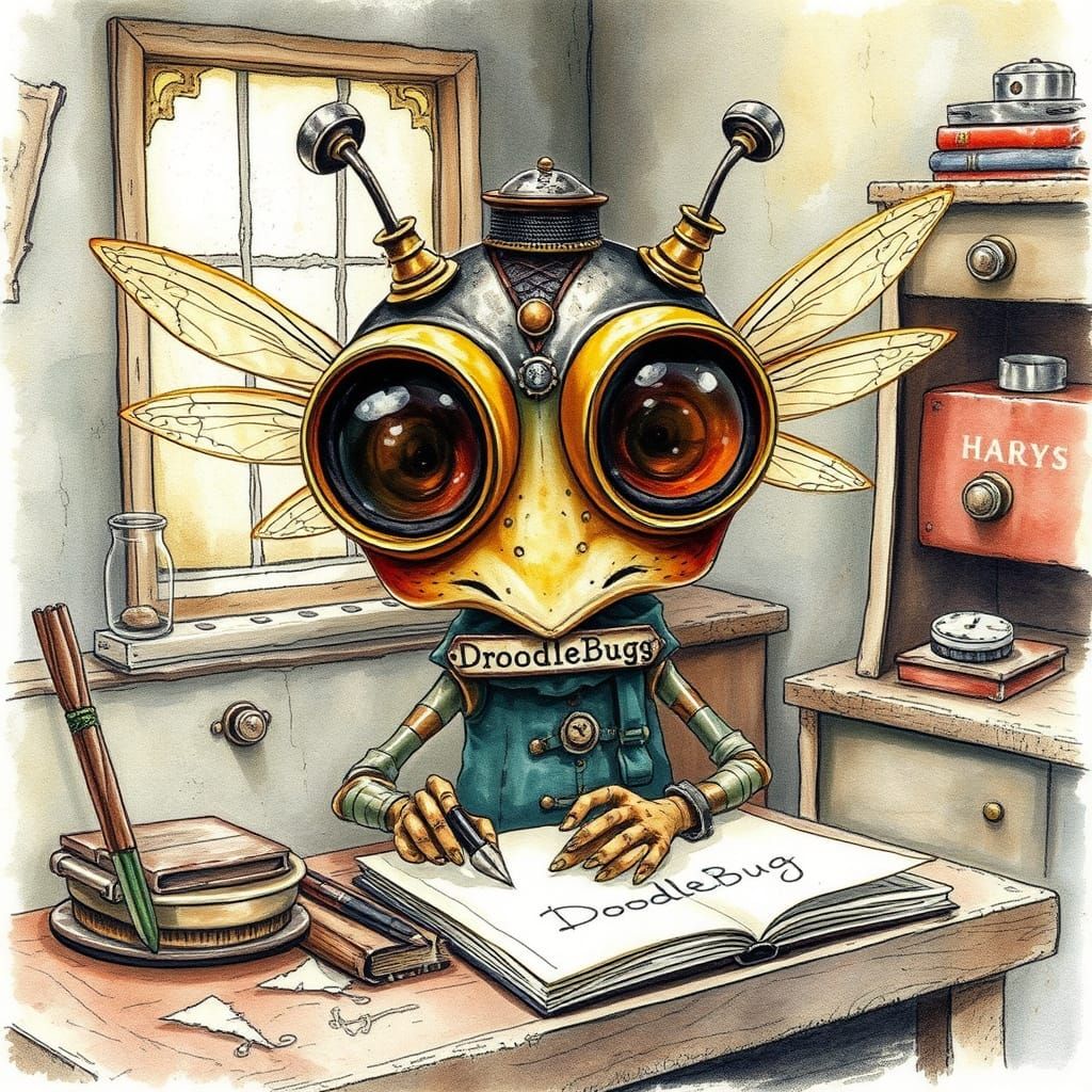 Steampunk DoodleBug in Vintage Storybook Style
