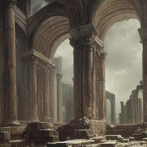 Eerie Ancient Ruins in Gothic Horror Style