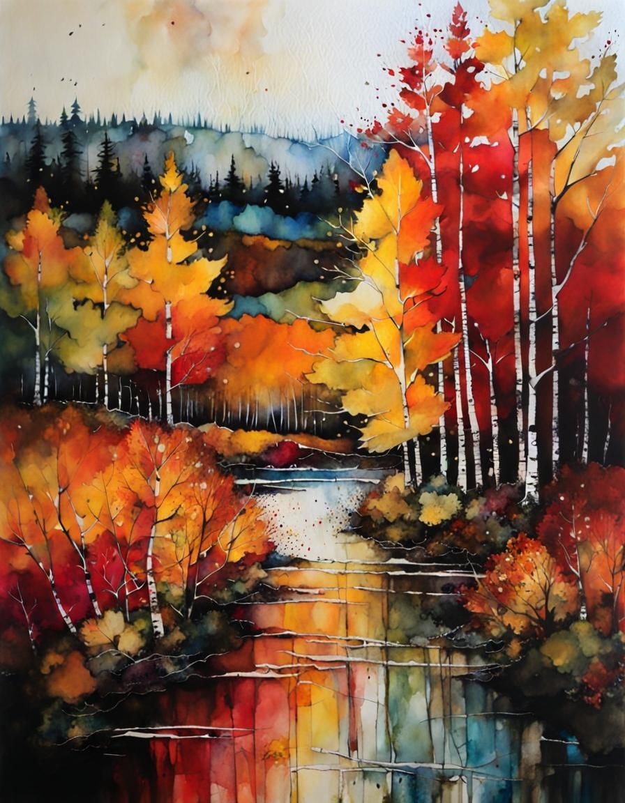 Autumn in New Brunswick as Encaustic Painting