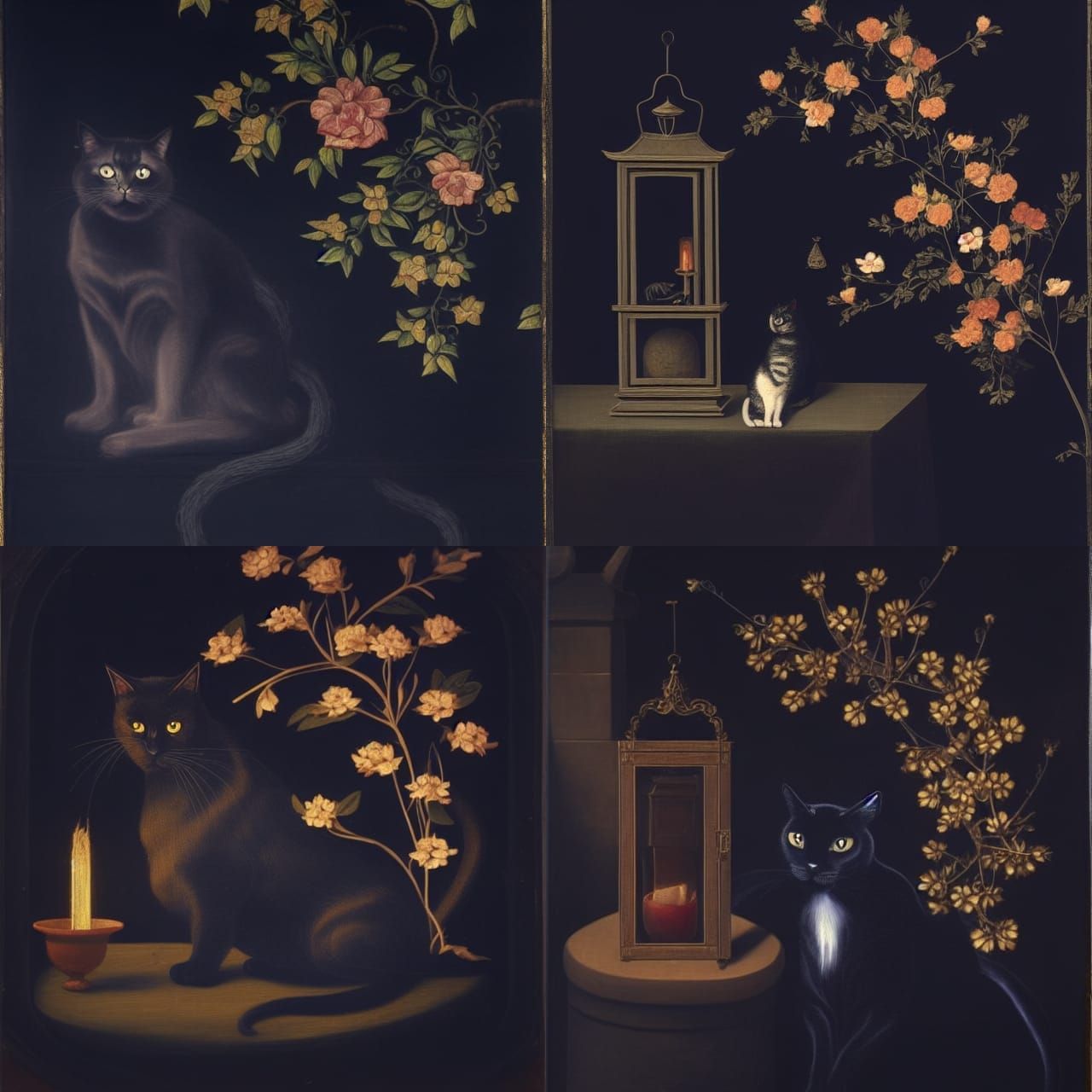 Black Cat by Lantern: Renaissance Style Painting