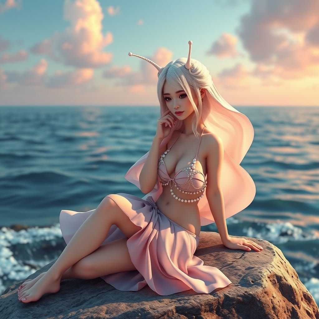 Snail Woman in Seashell Bikini: 3D Anime Style