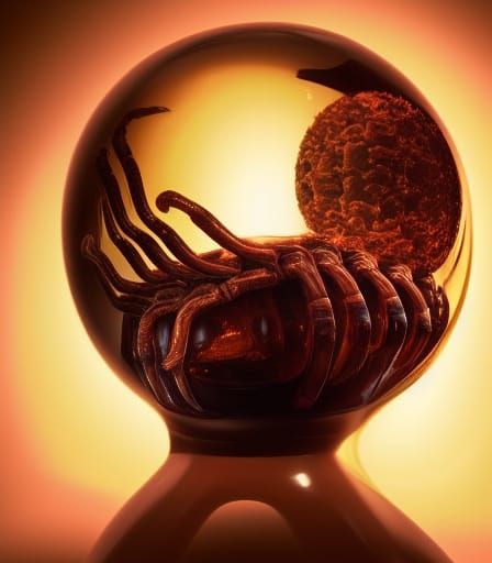 Facehugger Fossil in Amber: Hyperrealistic Glass Art