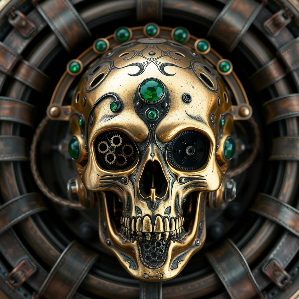 Steampunked Skull Circle in Emerald and Jade