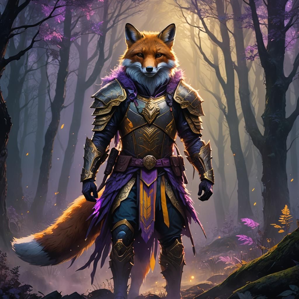 Fox Warrior in Misty Forest: Dark Fantasy Art