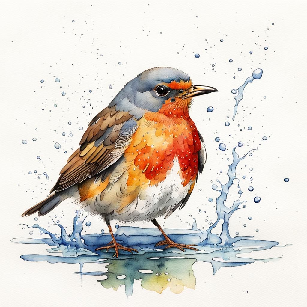 Watercolor Robin Illustration