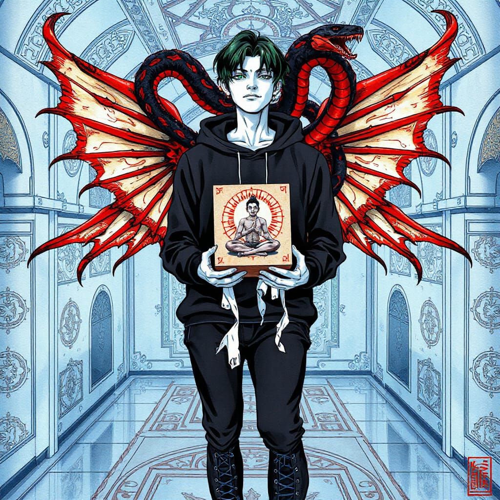 Deity in Junji Ito Style with Occult Puzzlebox