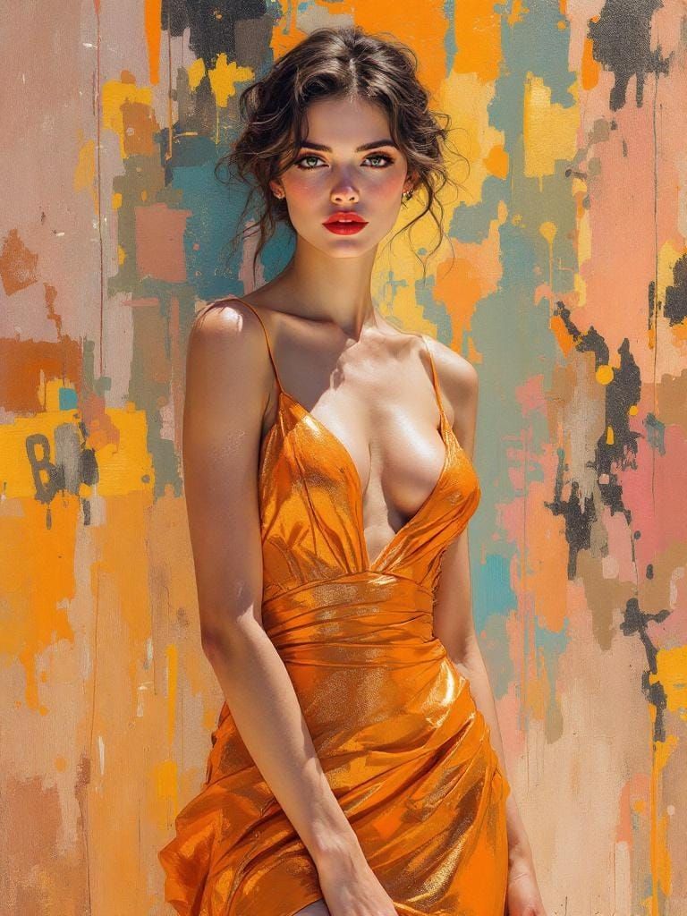 Elegant Woman on Vegas Strip in Watercolor Style