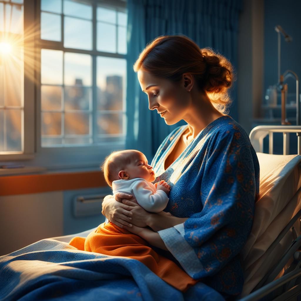 New Mother and Baby in Hospital: Matte Painting