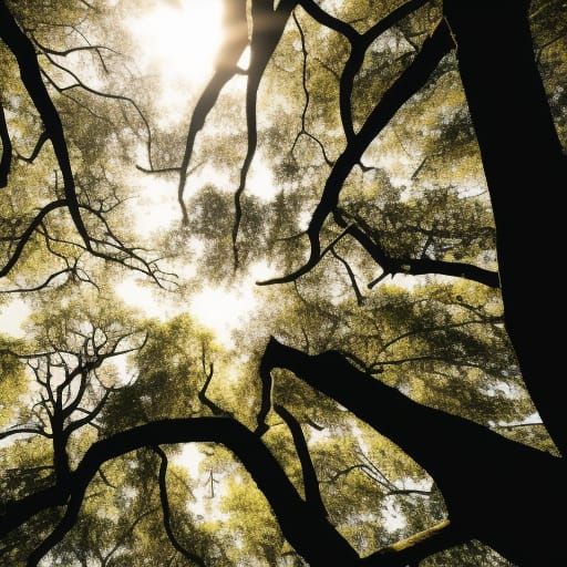 Sunlit Canopy of Ancient Trees: Professional Photography