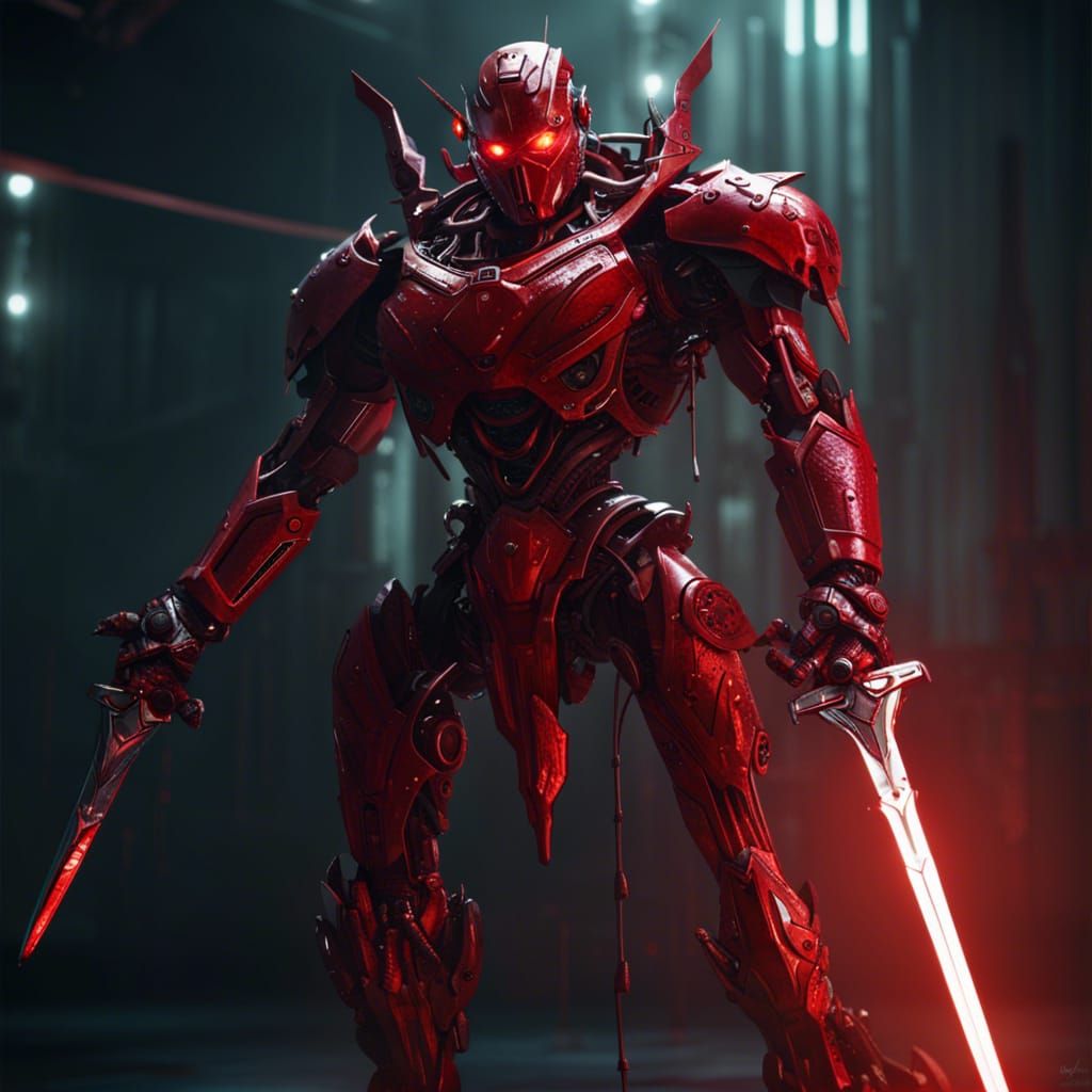 Evil Robot with Sword, Dark Fantasy Concept Art
