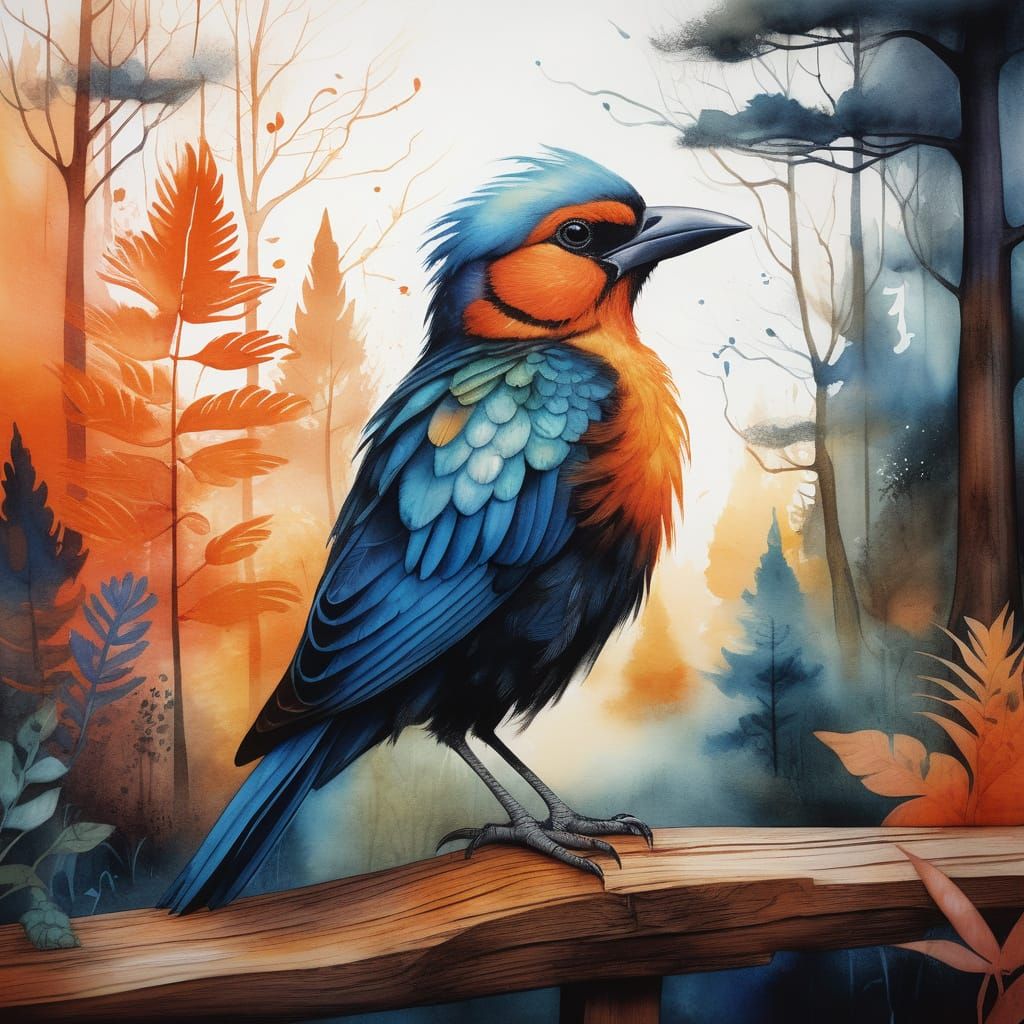 Whimsical Fantasy Bird in Dreamy Watercolor Style