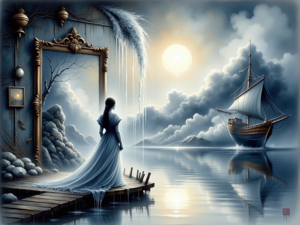 Baroque Frame Holds Turbulent Sea Masterpiece