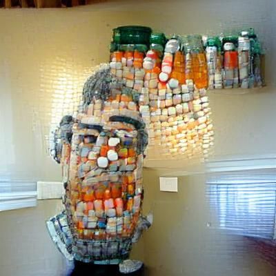 Disturbing Portrait Made of Discarded Pill Bottles
