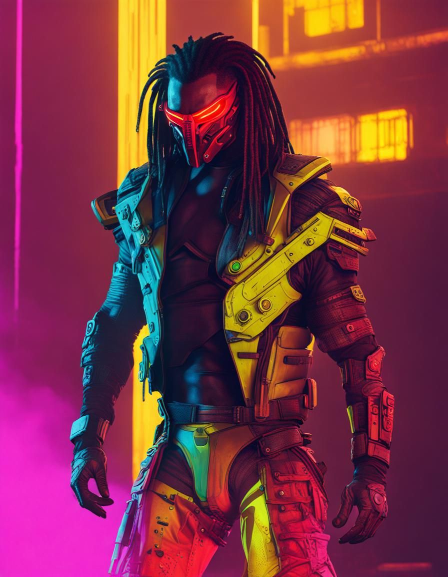 Predator in Cyberpunk Neon Cityscape