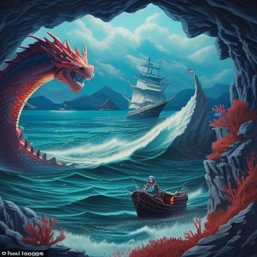 Dragon Rider and Mermaid Race on the Sea
