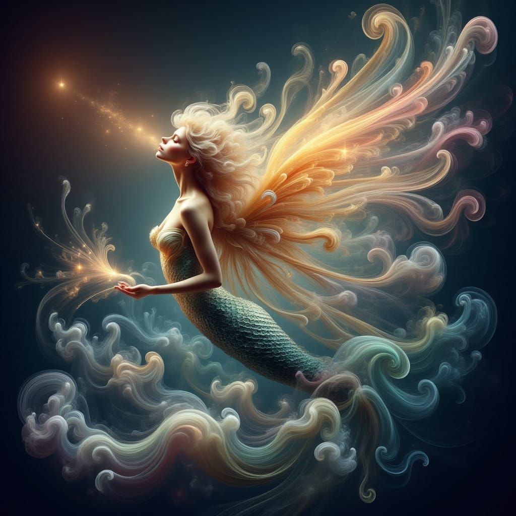 Celestial Mermaid Warrior Soaring Through the Cosmos