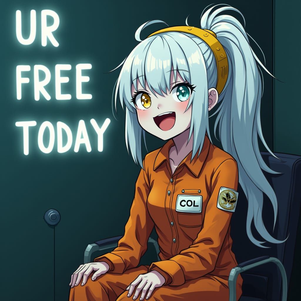 Cyberpunk Cyborg Woman's Freedom in Synthwave Style