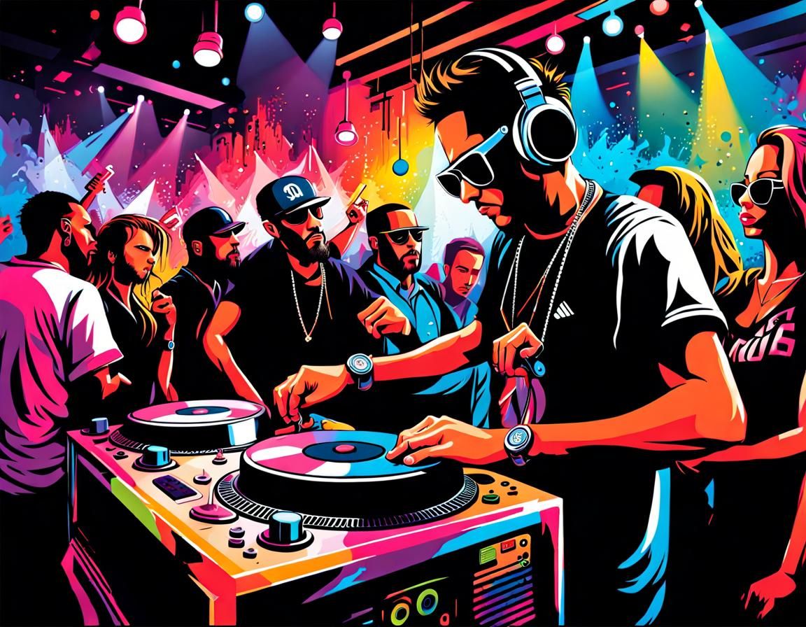 Energetic Nightclub Scene with Graffiti Art