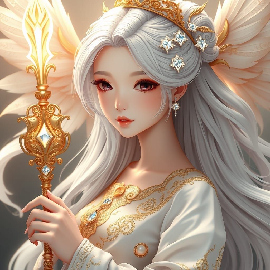 Anime Princess with Golden Wings and Wand