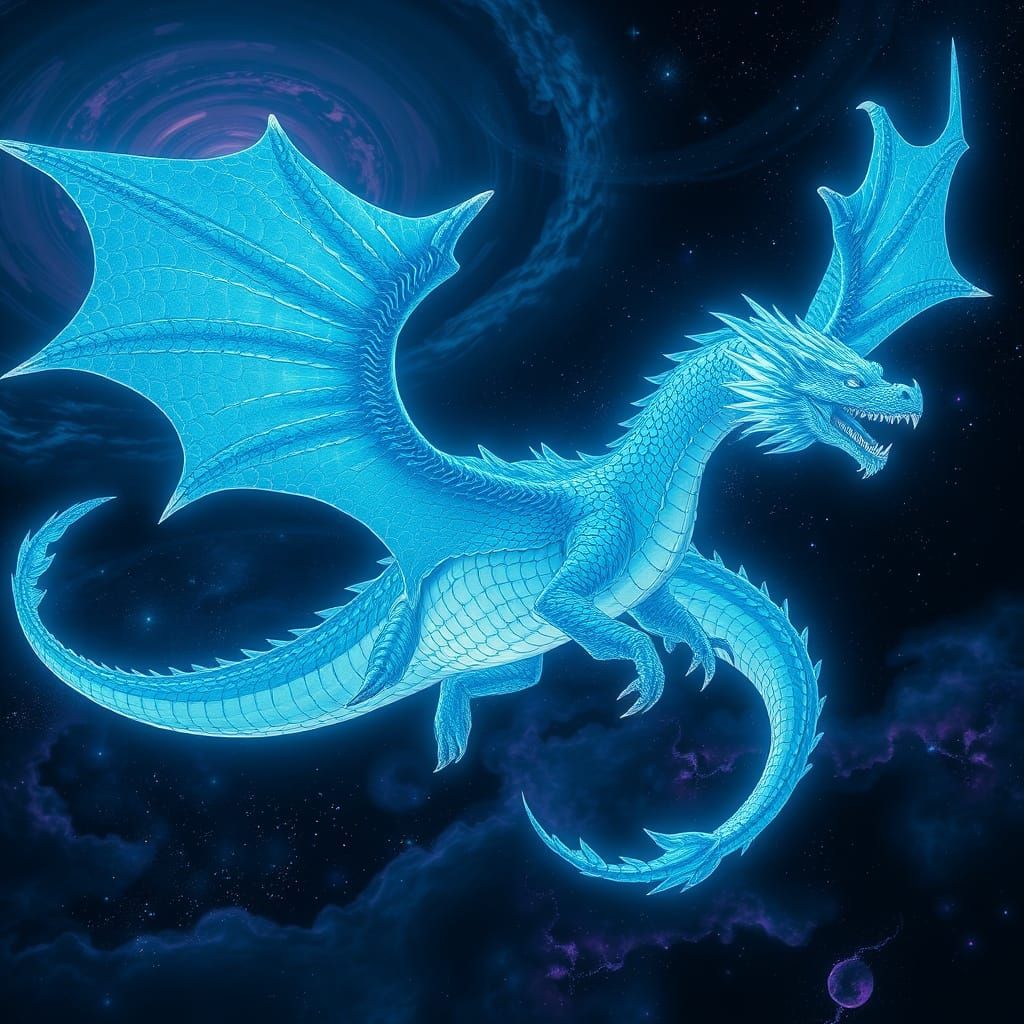 Bioluminescent Dragon Soars Through Cosmic Nebulae