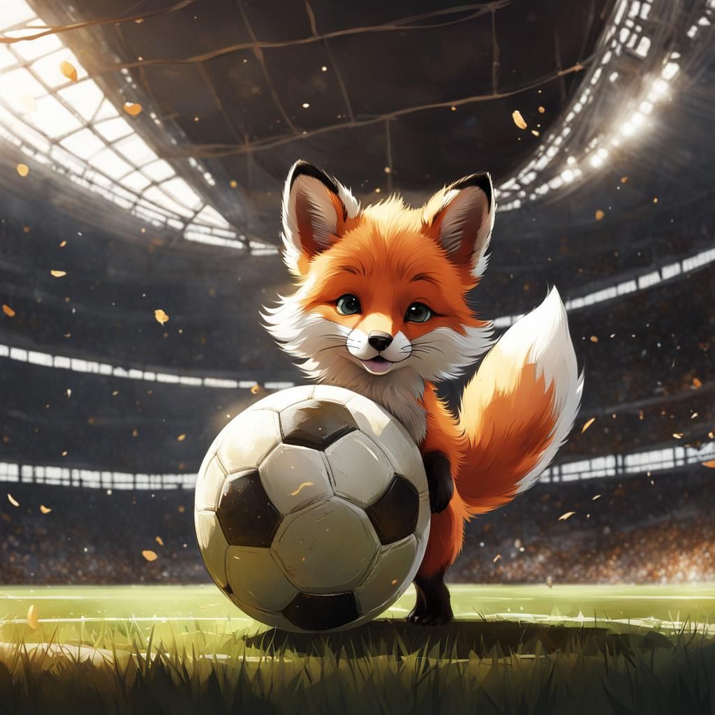 Cute Tiny Fox Plays Soccer: Digital Art