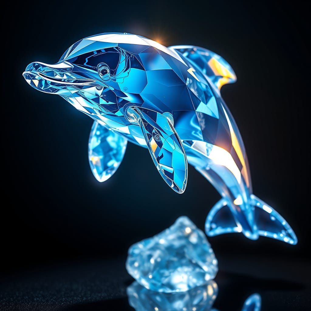 Blue Crystal Dolphin With Realistic Highlights and Shadows