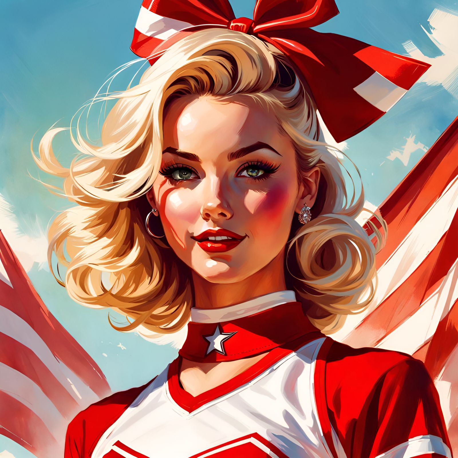 Cheerleader Portrait in Pin-Up Style Digital Art