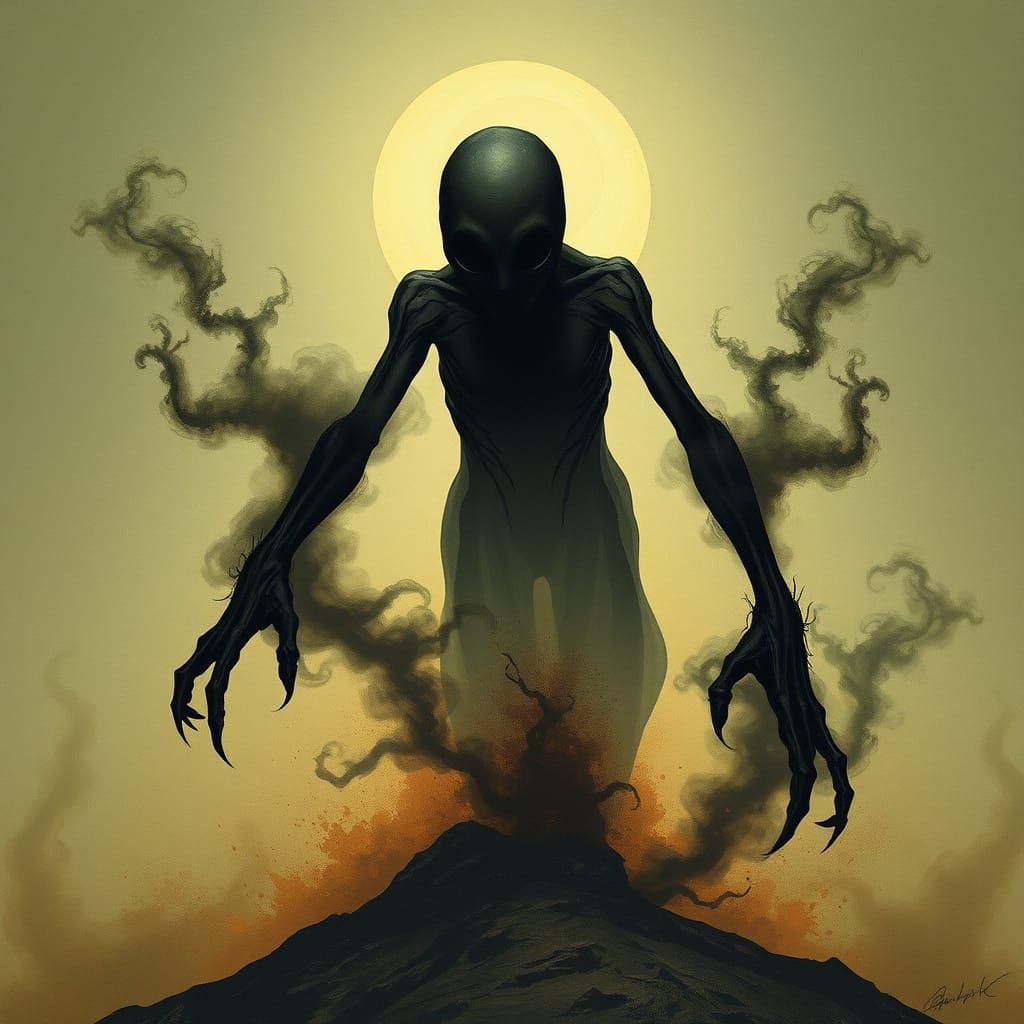 Ethereal Specter Drifts Above Darkened Landscape