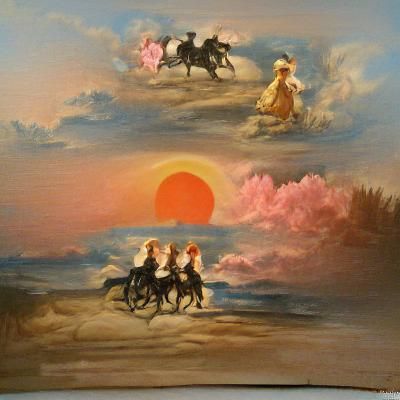 Victorian Women Ride Horses into Sunset