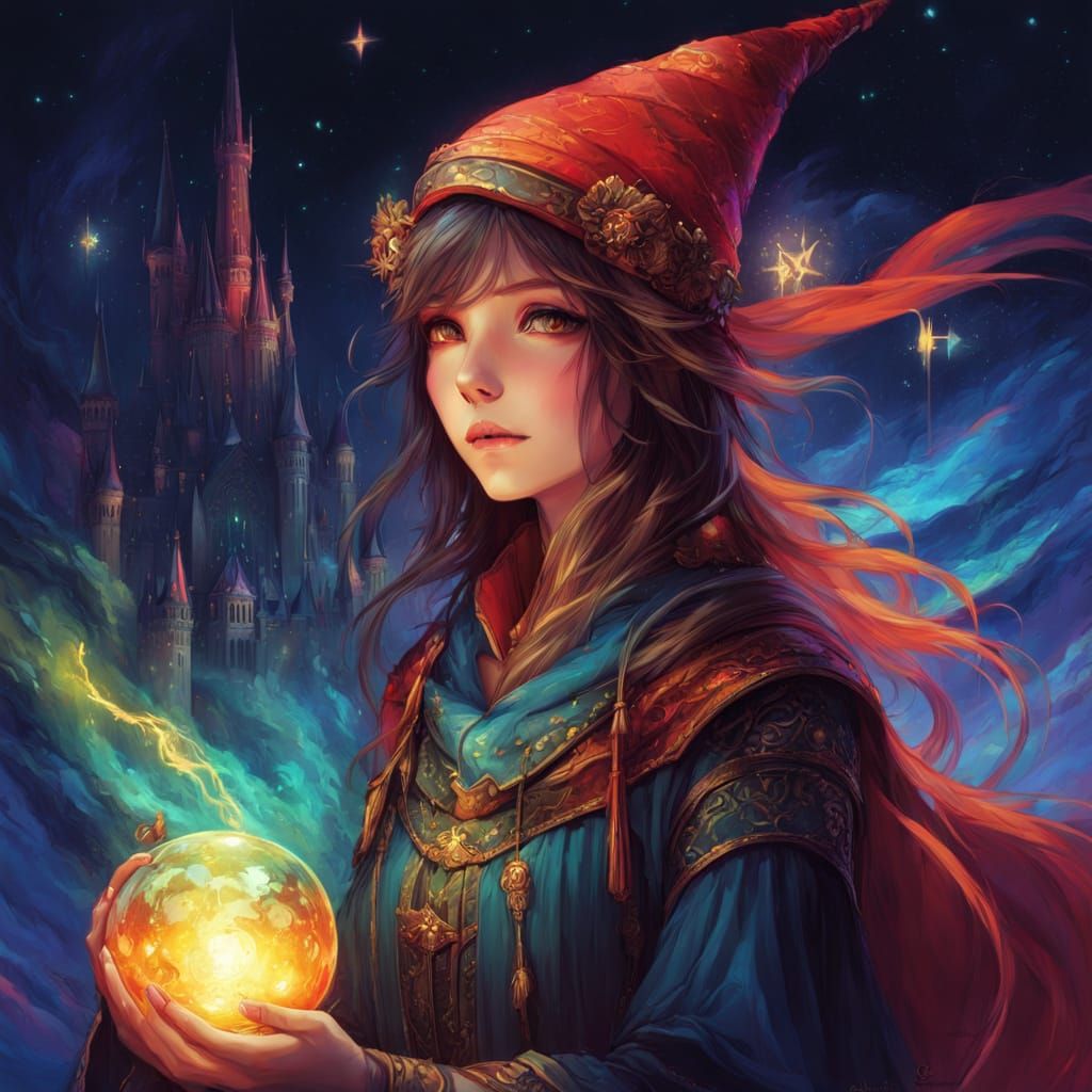 Ethereal Woman Wizard in Vibrant Fantasy