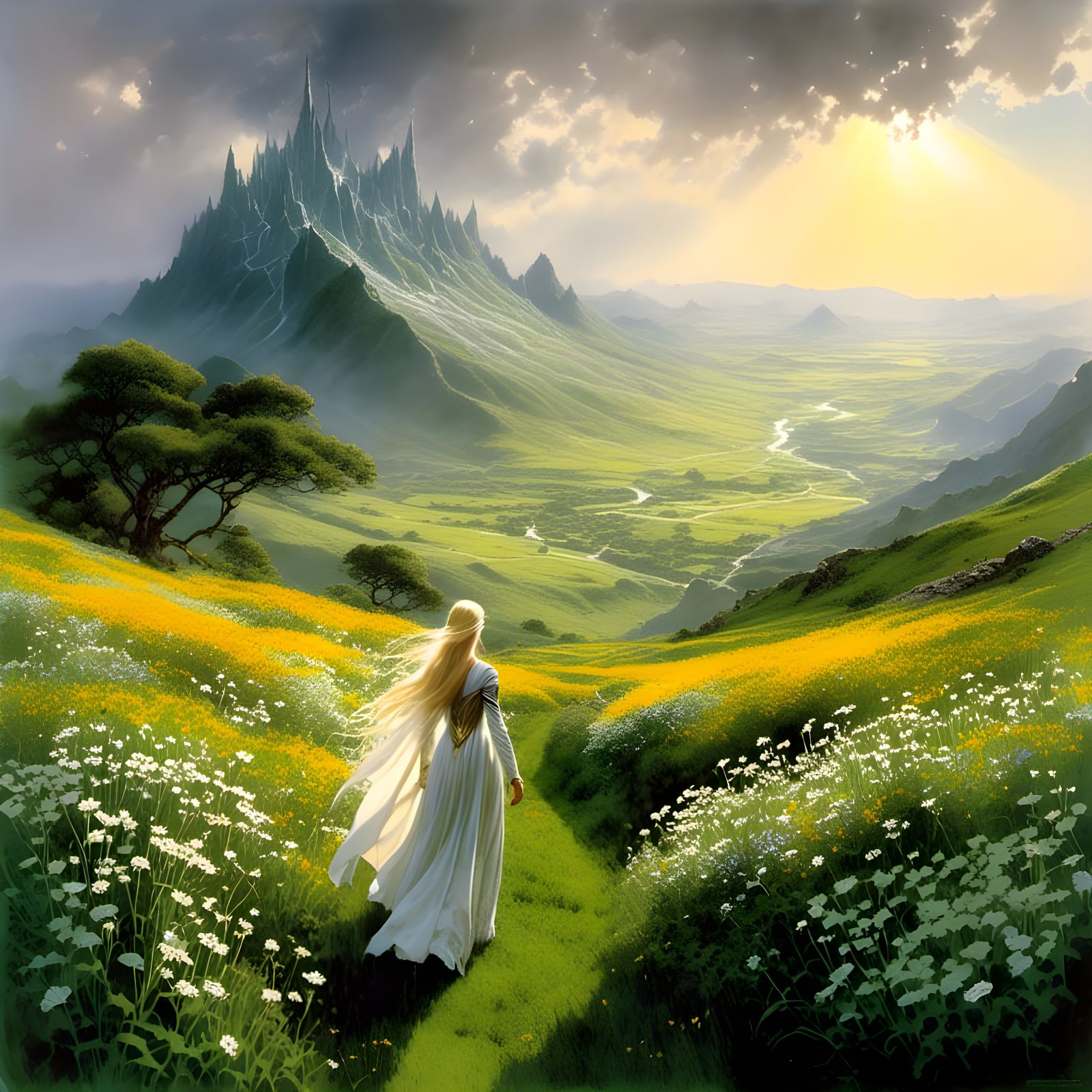 Elven Maiden in Tumladen Valley with Gondolin