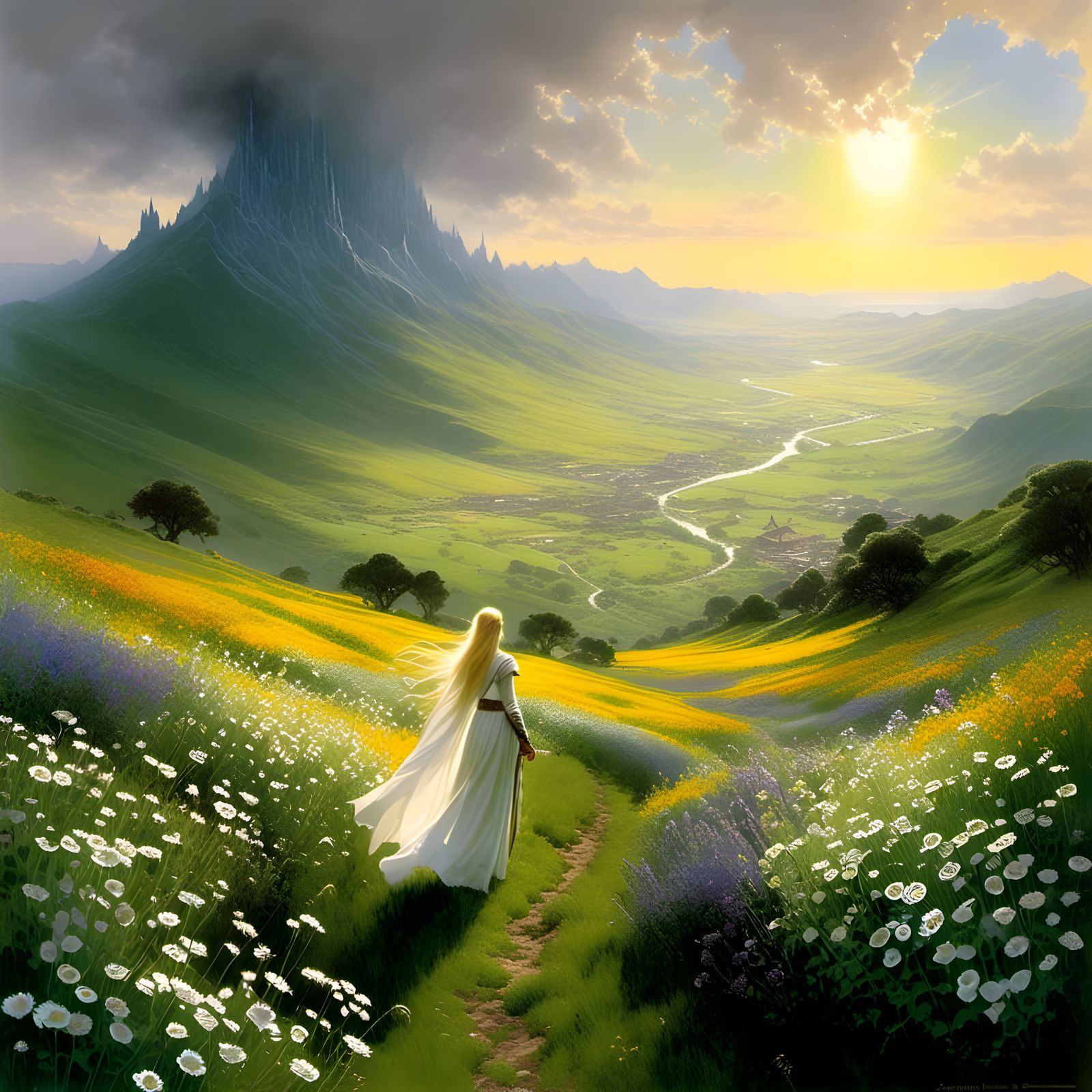 Elven Maiden in Tumladen: A Fantasy Art Landscape