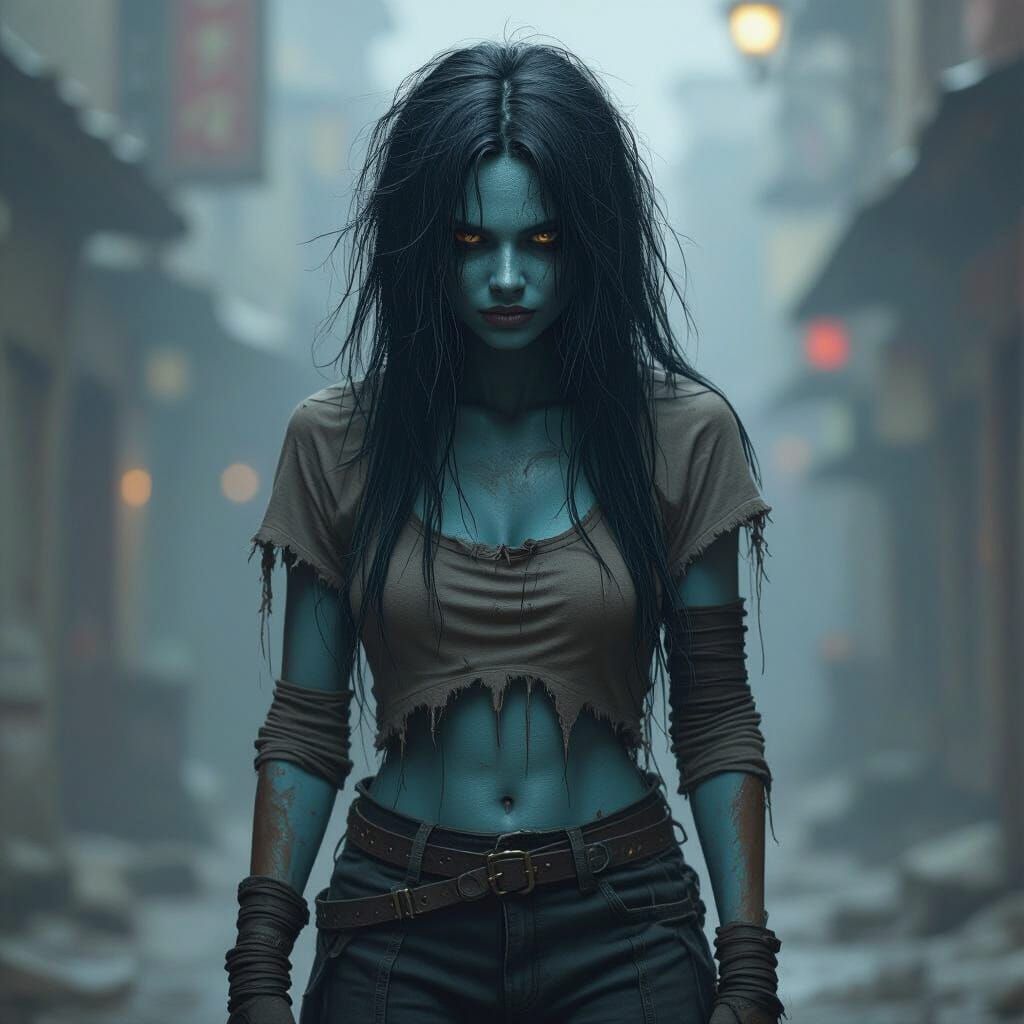 Gigantic Blue-Skinned Creature in Dark Fantasy Style