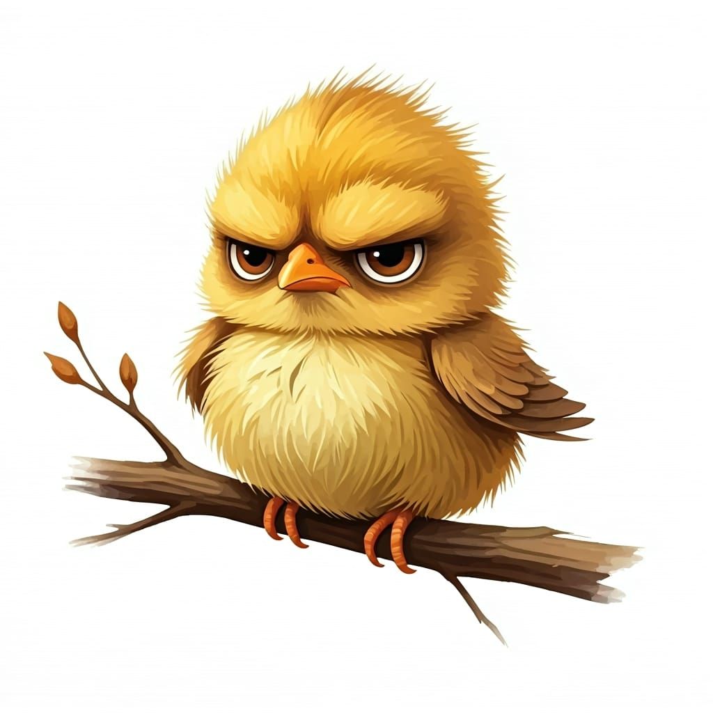 Grumpy Chick Bird Illustration in Whimsical Style