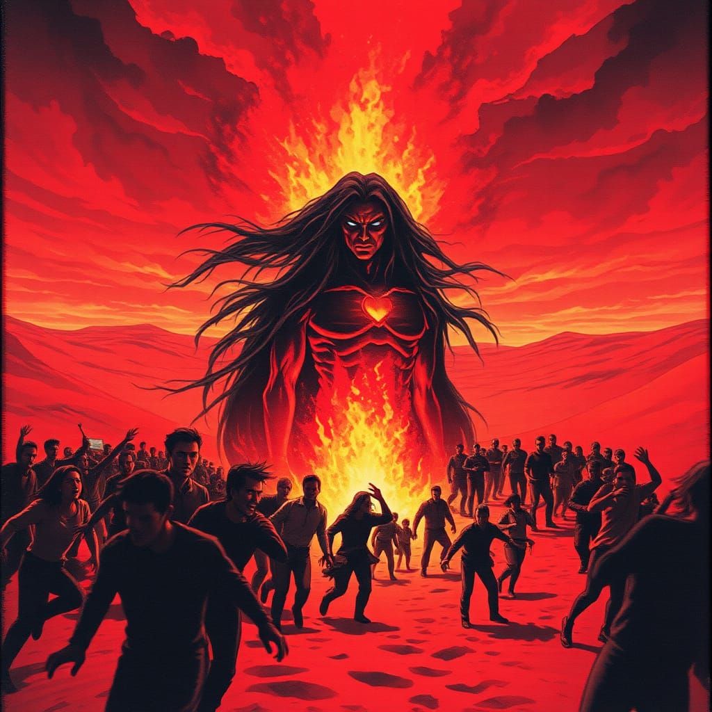 Arcane Magma Man in 80s Anime Desert Landscape