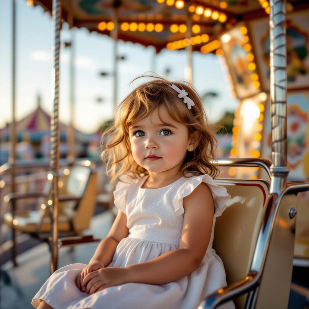 Hyperrealistic Girl on Ferris Wheel at Luna Park
