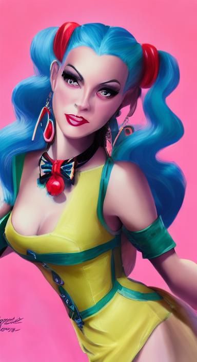 Smiling Woman with Yellow Hair in Fantasy World