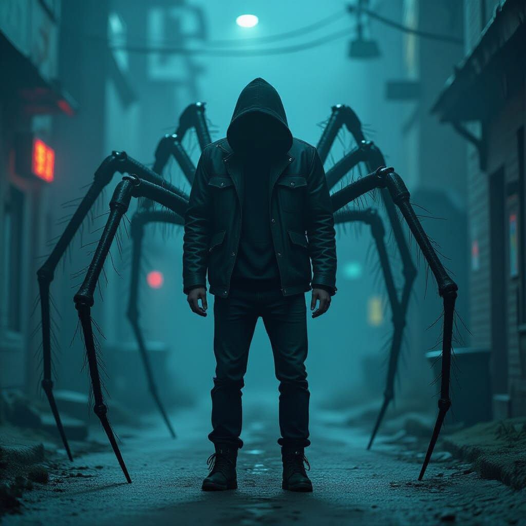 Startled Person Encounters Creature in Dark Biomech Environm...