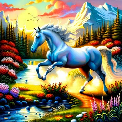 Ethereal White Horse in Hyperdetailed 3D Fantasy