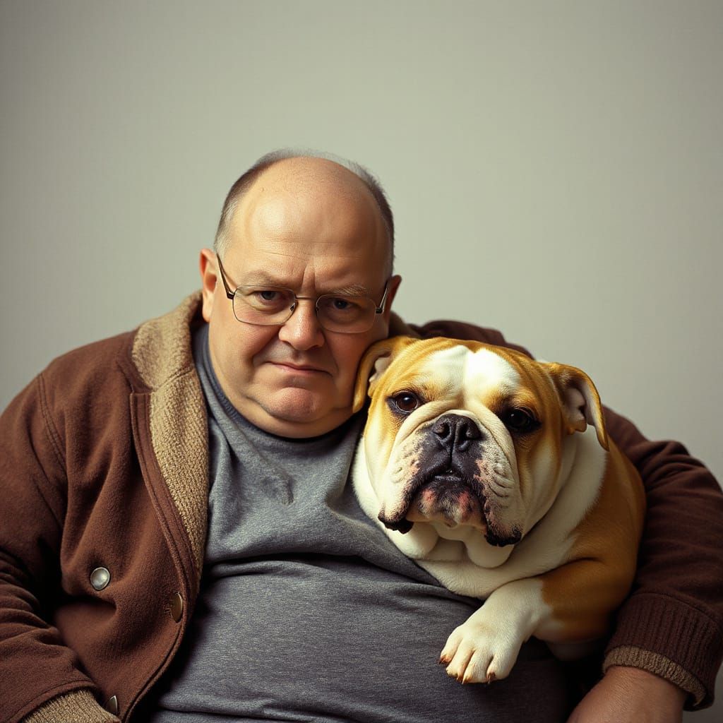 Grumpy Old Man and His English Bulldog Companion