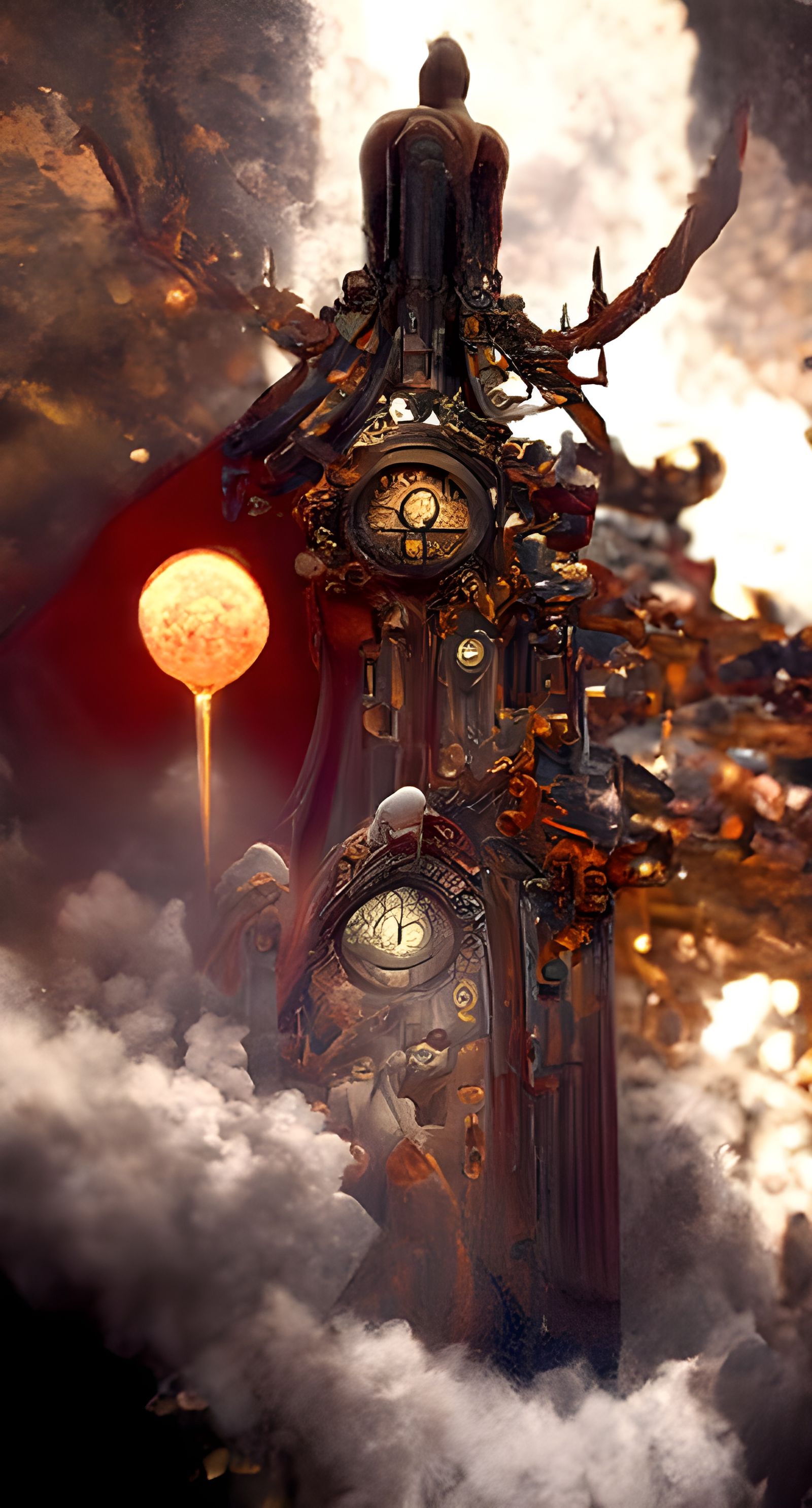 Ominous Clock Overlooks Festival in Hyperdetailed Rendering