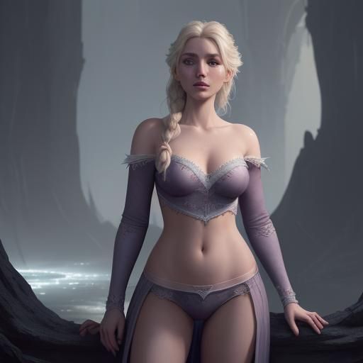 Distressed Woman in Torn Pajamas: Digital Art