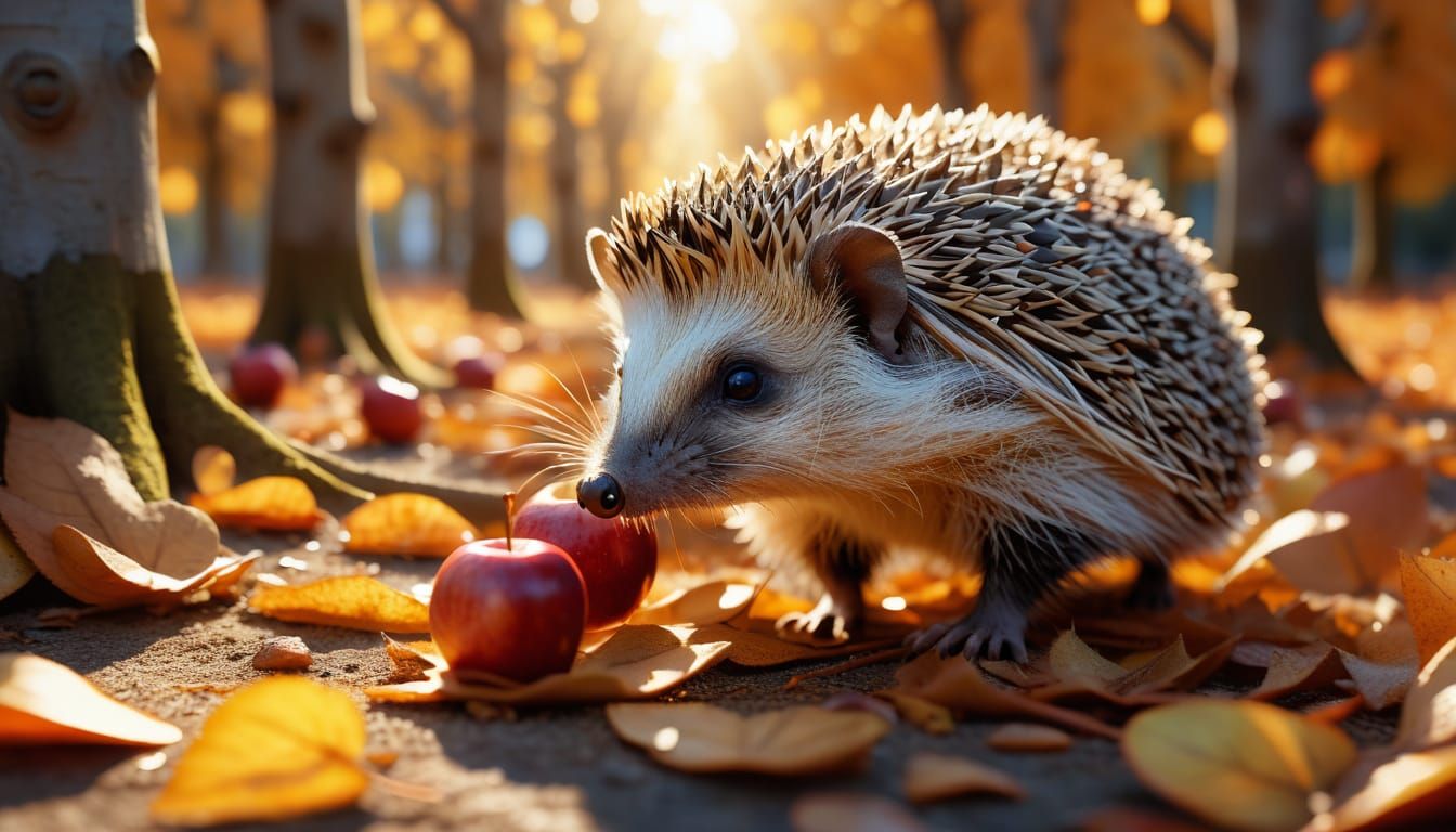 Whimsical Hedgehog Running Through Autumn Leaves