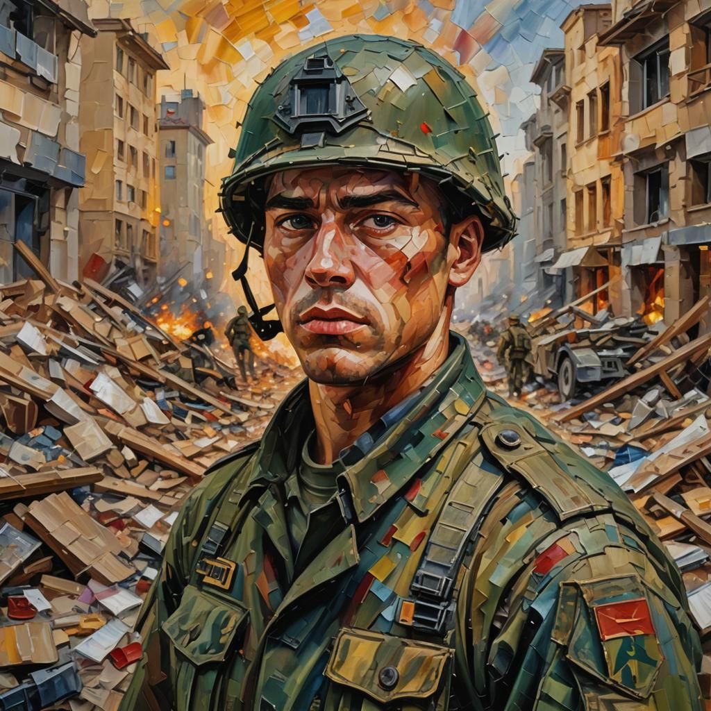 Expressionist Soldier Portrait in Neo-Impressionism Style