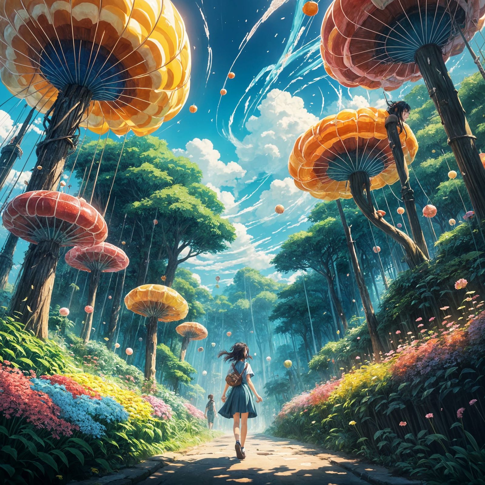 Whimsical Festival Scene in Vibrant Colors